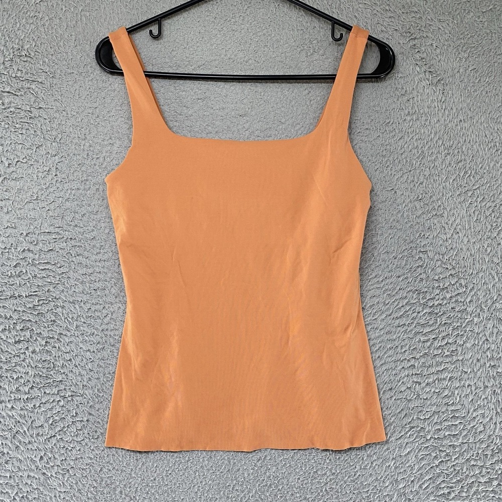 Nike Yoga Tank Top Womens Small Orange Square Neck Built In Bra Workout Gym